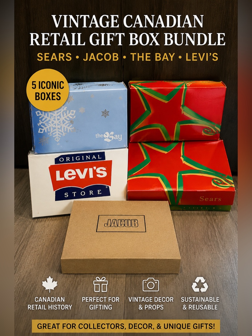 Vintage Canadian Retail Gift Box Bundle - Sears, Jacob, The Bay, Levi's